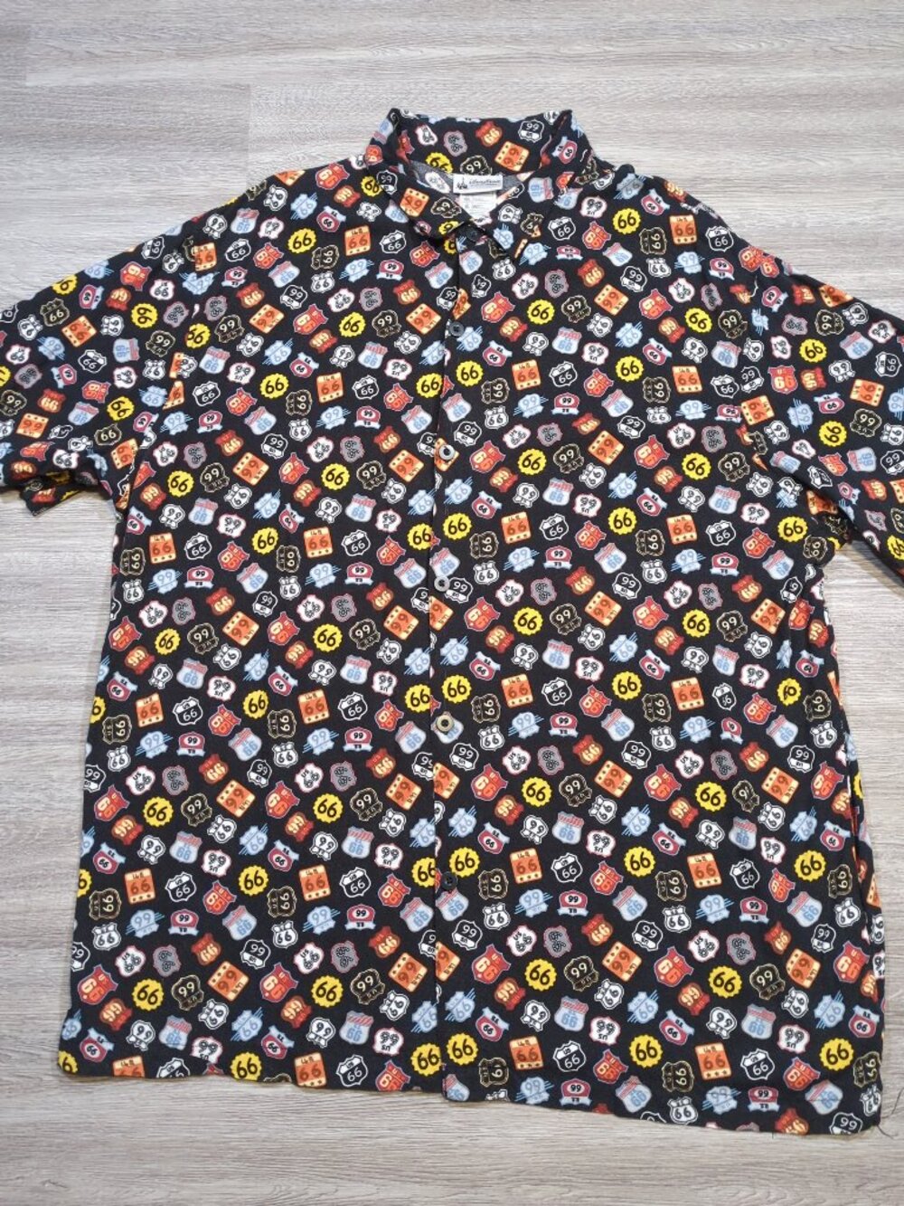 Disney Parks Hawaiian Rayon Shirt Men's XXL Button Down Signs Black 2XL